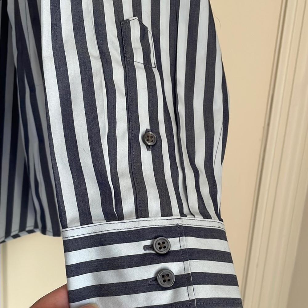 Lands' End Women’s Navy and White Striped Blouse, size 14P - Picture 3 of 6